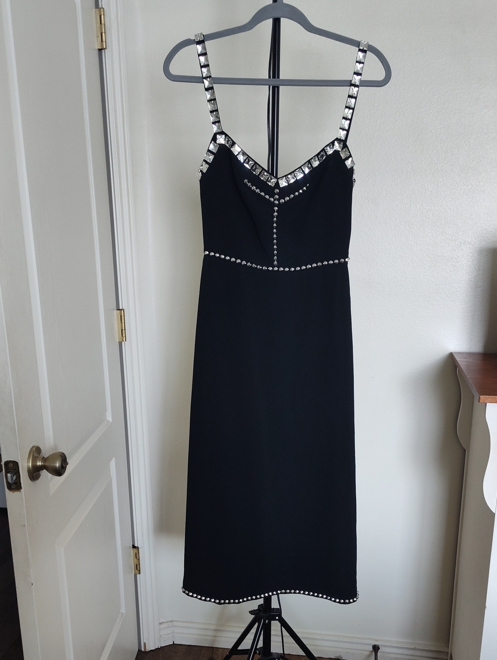 Miu Miu Black Midi Dress with Crystal Trim